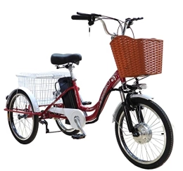 Generic Fahrräder 20-Zoll-Dreirad für Erwachsene, elektrisches Dreirad 48V12AH Lithium-Batterie 3 Räder mit hinterem Korb, maximale Belastung 330 lbs (red)