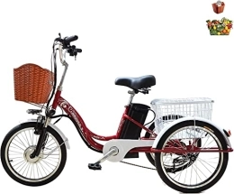 Generic Fahrräder 20 Zoll Erwachsene Elektro-Dreirad, 3-Rad-Fahrrad für Damen übergroßer Einkaufswagen mit Deckel 48V12AH abnehmbare Lithium-Batterie, maximale Belastung 330 lb (red)
