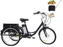 NBWE Fahrräder 24-Zoll-Dreirad für Erwachsene mit elektrischer Unterstützung für 3-Rad-Lithiumbatterie Alter Mann mit Heckkorb (mit Riemenscheibe abnehmbar) Geschenk für Eltern 350w36V12AH