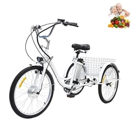 NBWE Fahrräder 24-Zoll-Elektro-Dreirad für Erwachsene, Hybrid-Dreirad für ältere Menschen, DREI Runden, menschliches Reitgeschenk für Eltern, abnehmbar mit vergrößertem Korb zum Einkaufen Einkaufen(White, 36V12AH)