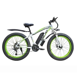 AKEZ Elektrofahrräder 26"* 4" Fat Tire E-Bike Elektrofahrrad für Erwachsene, Fat Tire Electric Mountain Bike Elektrofahrräder 7-Gang Schneefahrrad All Terrain mit 48 V Abnehmbarer Lithiumbatterie (Weiß Grün 15A)