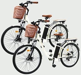 XQIDa durable Fahrräder 26 Zoll City E-Bike Damen | Retro Elektrofahrrad | mit Korb&Beleuchtung | Unisex Damen E-Bike Fahrrad | Shimano 7 Gang -Lithium Akku 48V / 13Ah Motor 250W Fahrunterstützung 25 km / h EU-konform / Menge:2