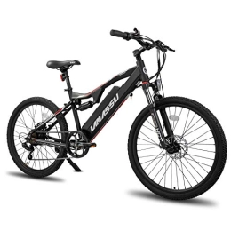 Hiland Elektrofahrräder 26 Zoll E-Bike Mountainbike mit 7 Gang Shimano Schaltwerk und 10Ah Batterie, Vollfederung Elektrofahrrad mit Heckmotor 250W und Beleuchtungsset