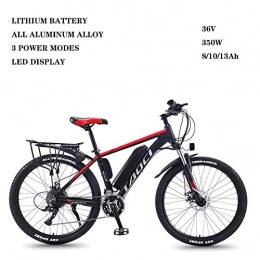 ZFY Fahrräder 26 Zoll Elektrofahrrder Fr Erwachsene Magnesiumlegierung Ebikes Fahrrder All Terrain 36V 350W Abnehmbare Lithium-Ionen-Batterie Mountain Ebike, Red-13AH90km