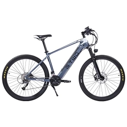 GTWO Elektrofahrräder 27, 5 Zoll elektrisches Kohlefaser-Fahrrad, pneumatische Stoßdämpfer-Vordergabel, 27-Gang-Mountainbike (Grau weiß)