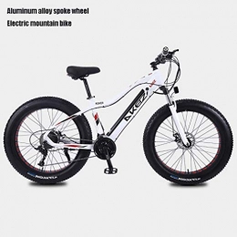 Adult Fat Tire Elektro Mountainbike, 27-Gang Schnee Bikes, tragbarer 10Ah Li-Battery Beach Cruiser Fahrrad, Leichtes Aluminium Rahmen, 26 Zoll-Rder,Wei,A