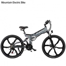 AISHFP Elektrofahrräder AISHFP Faltbare Erwachsene Mountain elektrisches Fahrrad, 48V 10AH Lithium-Batterie, 480W Aluminiumlegierung-Fahrrad, 21-Gang, 26 Zoll-Magnesium-Legierung Integrierte Räder, Grau