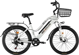 AKEZ Elektrofahrräder AKEZ 26" Electric Bike for Adult, Mountain E-Bike for Men, 36V Removable Lithium Battery Road Ebike, Shimano 7-Gang-Schaltung for Cycling Outdoor Travel Work Out (Weiß)