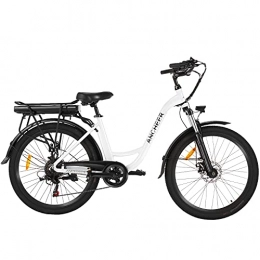 Ancheer Fahrräder ANCHEER 26" E-Bike mit Abnehmbarer 12, 5-Ah-Akku, 250 watt Elektrofahrrad City Cruiser Doppelscheibenbremsen 6-Gang-Getriebe Pedelec (Weiß)