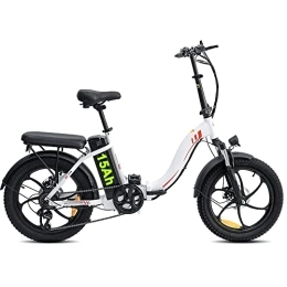 Azkoeesy Elektrofahrräder Azkoeesy 20 Zoll E-Bike Klappbar Fat Reifen Bike Dame&Herren Pedelec - 250W, 36V 15Ah, Bis 55-120km, Max 150kg (Weiß)