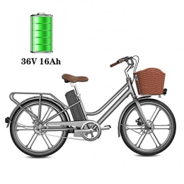 BMXzz Fahrräder BMXzz E-Bike Damen, 24 Zoll Elektrofahrrad mit Fahrradkorb 250W Motor und 16Ah 36V Lithium-Ionen-Akku Entspricht den EU-Qualitätsstandards Elegante Frau City-E-Bike, Grau