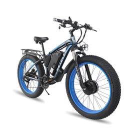 BYINGWD Elektrofahrräder BYINGWD 26 Zoll E-Bike Mountainbike, Elektrofahrräder ebike, 26 Zoll E-Bike Mountainbike, mit Hinterradmotor+Vorderradmotor, Doppelmotor，Abnehmbare Lithium-Batterie， Shimano 21-Gang， (Blue)