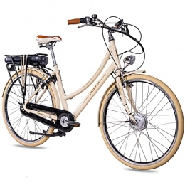 CHRISSON Fahrräder CHRISSON 28 Zoll E-Bike City Bike für Damen - EH1 beige mit 7 Gang Shimano Nexus Nabenschaltung - Pedelec Damen mit Ananda Vorderradmotor 250W, 36V, 40 Nm, Retro Elektrofahrrad Damen