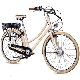 CHRISSON Fahrräder CHRISSON 28 Zoll E-Bike City Bike für Damen - EH1 beige mit 7 Gang Shimano Nexus Nabenschaltung - Pedelec Damen mit Bafang Vorderradmotor 250W, 36V, 45 Nm, Retro Elektrofahrrad Damen