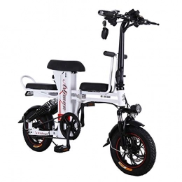 CJCJ-LOVE Elektrofahrräder CJCJ-LOVE 12 Zoll Folding Elektro-Bike, 48V Endurance 50Km Männer / Frauen Tragbaren Mini-Lithium-Batterie-E-Bike, Adult-Baby-Sitz, Weiß