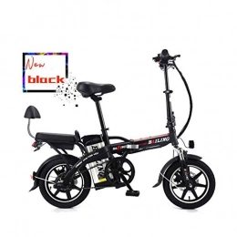 CJCJ-LOVE 14 Zoll Folding Electric Bike, 48V / 12A / 350W Endurance 40-50 Km Lithium-Batterie E-Bike Tandem Fahrräder Zwei Sitze,Schwarz