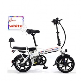 CJCJ-LOVE Fahrräder CJCJ-LOVE Folding Electric Bike, 14 Zoll 48V / 16A Lithium-Batterie E-Bike Tandem Fahrräder Doppelsitz Endurance 50-60 Km Tragbares Mini-Fahrrad, Weiß