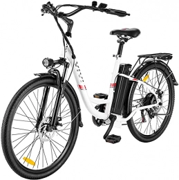 Tooluck Fahrräder E-Bike Elektrofahrrad, 26 Zoll E Bike Damen Herren, E Fahrrad Elektrofahrräder mit Abnehmbarer 36V 8Ah Batterie, Shimano 7-Gang Citybike (Weiß)