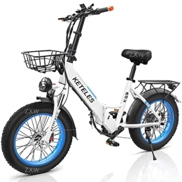 KETELES Fahrräder E-Bike Klapprad 20 Zoll Elektrofahrrad, 48V / 250W Motor, 17.5Ah Akku, Hydraulic Disc Brake, Faltbares City E Bike mit 4.0" Fettreifen, für Erwachsene, Herren Damen. (Weiß)
