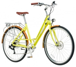 EBFEC Elektrofahrräder EBFEC E-Bike 28 Zoll Damen City Fahrrad Pedelec, 7 Gang Aluminium Elektro Rad mit Scheibenbremse 250W Motor, Gelb
