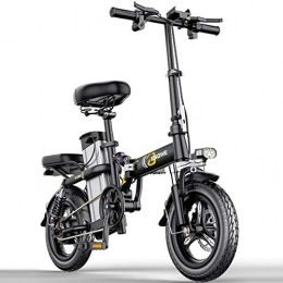 ZBB Fahrräder Elektrische Fahrräder 14 Zoll Tragbarer zusammenklappbarer schwanzloser Hochgeschwindigkeitsmotor DREI Fahrmodi mit abnehmbarem LED-Frontlicht mit 48-V-Lithium-Ionen-Akku, Black, 150to170KM