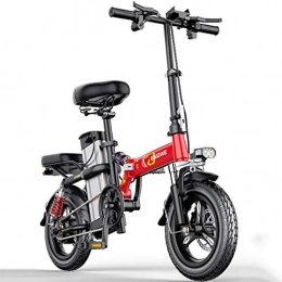 ZBB Fahrräder Elektrische Fahrräder 14 Zoll Tragbarer zusammenklappbarer schwanzloser Hochgeschwindigkeitsmotor DREI Fahrmodi mit abnehmbarem LED-Frontlicht mit 48-V-Lithium-Ionen-Akku, Red, 150to170KM
