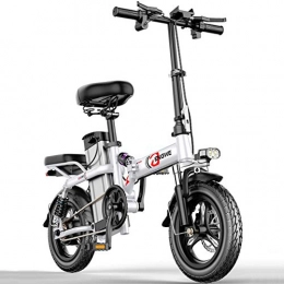 ZBB Fahrräder Elektrische Fahrräder 14 Zoll Tragbarer zusammenklappbarer schwanzloser Hochgeschwindigkeitsmotor DREI Fahrmodi mit abnehmbarem LED-Frontlicht mit 48-V-Lithium-Ionen-Akku, White, 35to45KM