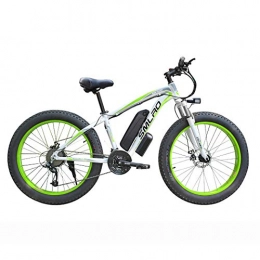 Hyuhome Elektrofahrräder Elektrische Fahrräder für Erwachsene Frauen Männer, 4, 0" Fat Reifen 26 Zoll 21-Speed-Damen-Gebirgsfahrrad, 48V 13AH / 15AH 350W / 500W / 1000W MTB E-Bike mit IP54 Wasserdicht, White green, 1000W15AH