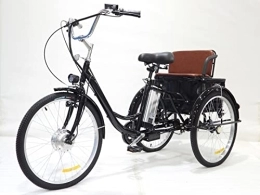 MAYIMY Elektrofahrräder Elektrisches Dreirad für Erwachsene für ältere Menschen 24 Zoll 3-Rad mit Rücksitz, vergrößertem Korb, Lithiumbatterie 36V12AH 350W Motor, Dreirad für Eltern, kann Kinder mitbringen(Black 24inch)