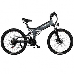HAOYF Fahrräder Elektrisches Mountainbike, 24" / 26" Hybrid Fahrrad / (48V12.8Ah) 21 Gang 5 Feilen Antriebssystem, Doppelte Mechanische E-ABS Scheibenbremsen, Großbild LCD Display, Grau, 26"