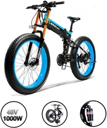 Fangfang Fahrräder Elektrofahrrad, 1000W Faltbare Fat Tire Elektrische Bike- 14.5AH / 48V-Lithium-Batterie MTB Dirtbike 27 Geschwindigkeiten Elektro-Fahrrad 26 Zoll E-Bike Sport Mountainbike, Fahrrad (Color : Blue)
