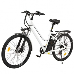 HFRYPShop Fahrräder Elektrofahrrad 26 Zoll Pedelec E-Citybike für Damen, E-Bike mit Hinterradmotor 250W, 36V, 40 Nm und 10AH Lithium-Ionen-Akku mit Scheibenbremse, LCD-Anzeige, Shimano 7-Gang (Nicht-gerade Weiss)