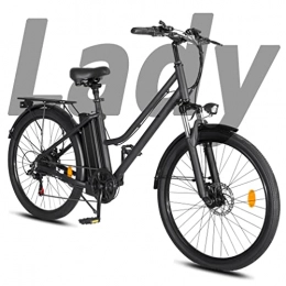 HFRYPShop Elektrofahrräder Elektrofahrrad 26 Zoll Pedelec E-Citybike für Damen, E-Bike mit Hinterradmotor 250W, 36V, 40 Nm und 10AH Lithium-Ionen-Akku mit Scheibenbremse, LCD-Anzeige, Shimano 7-Gang-Schaltung (Schwarz)