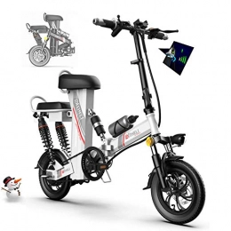 HLKYB Fahrräder Elektrofahrrad Ebike, Mountainbike Klapprad 12 Zoll mit 48V 11Ah Lithium-Akku, 350 W Motor 30 km / h, Elektrische E-Bike MTB mit Smartphone-Halter LED Armaturenbrett für Herren Damen, Weiß