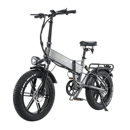 BURCHDA Fahrräder Elektrofahrräder, R7PRO Elektrisches Mountainbike, faltbar, 20 x 4 Zoll, großer Mountainbike, Akku, 48 V, 32 Ah, abnehmbar, LCD-Display, Shimano 8 Geschwindigkeitsstufen (grau-16 AH*2)
