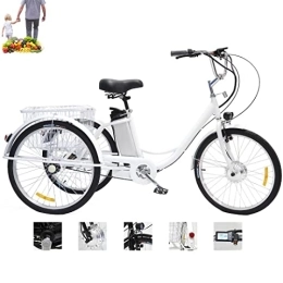 Generic Fahrräder Erwachsenes elektrisches Dreirad 3-Rad-Fahrrad mit mobiler 36V12AH-Lithiumbatterie mit vergrößertem Einkaufswagenkorb 24-Zoll-Hybrid-Dreirad (Weiss)