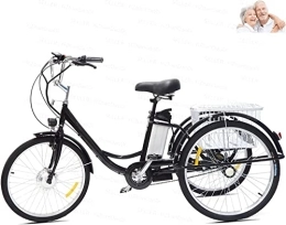Generic Fahrräder Erwachsenes elektrisches Dreirad-Damen-3-Rad-Fahrrad 24-Zoll-Hybrid-Dreirad Übergroßer hinterer Korb mit Deckel Roller mit Lithiumbatterie 36V12AH Maximale Belastung 350 lbs (black-24in)