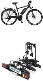 Fischer Fahrräder Fischer E-Bike Trekking, VIATOR ETH 1861 Elektrofahrrad für Herren, RH 55 cm, Mittelmotor 80 Nm, 48 V Akku, schwarz matt, 28 Zoll Kupplungsfahrradträger ProlineEvo 3, Fahrradträger