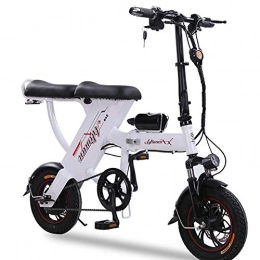FJW Fahrräder FJW 12" Mini Electric Bikes Unisex Mode und intelligentes elektronisches Fahrzeug 48V 10Ah Faltbares & tragbares elektrisches Fahrrad Kohlenstoffreicher Stahl Federung Fahrrad, White, 8A