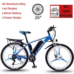 GJNWRQCY Fahrräder GJNWRQCY Elektrofahrräder für Erwachsene, Magnesiumlegierung Ebikes Fahrräder All Terrain, 26"36V 350W Abnehmbare Lithium-Ionen-Batterie Mountain Ebike, für Herren, Blau, 8AH