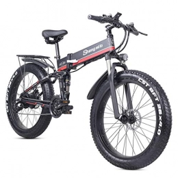 GJQ 26-Zoll-Fat Tire elektrisches Fahrrad fr Erwachsene Schnee/Berg/Strand Ebike, Motor 1000W, 21 Geschwindigkeit Strand Schnee E-Bike mit Rear Seat,Rot