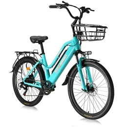 Hyuhome Elektrofahrräder Hyuhome E Bike Damen 26 Zoll, Electric City Bike Erwachsene, Elektrofahrräder mit Shimano 7-Gang-Schaltung, Elektrofahrrad mit 36V 10Ah Akku für Pendeln und Reisen (Grün)