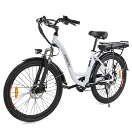 Kara-Tech Fahrräder Kara-Tech E-Bike mit Tiefeinstieg,  26 Zoll, Elektrofahrrad mit 6-Gängen und bis zu 80 km Reichweite, leichtes Citybike mit 250W Motor und Scheibenbremse, weiß