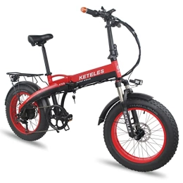 KETELES Fahrräder KETELES Elektrisches Bike KS6 Plus Ebike für Herren, 50, 8 cm (20 Zoll), Schneefahrrad, 48 V, Motor 18 Ah, Aluminiumlegierung, Rot