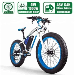 LIJIE 1000w Brushless Motor E-Bike E Fat Bike Mountainbike26 Zoll E-Bike Herren Damen48v 16ah Lithium-Batterie 21-Gang Vollfederung Hydraulische Scheibenbremse Elektrisches Fahrrad,Blau