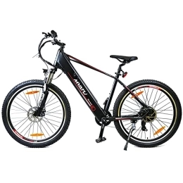 MYATU Fahrräder MYATU E301 27, 5 Zoll Elektrofahrrad Mountainbike mit 7-Gang Shimano Kettenschaltung，BAFANG 250W Motor, 36V 13Ah Lithium-Ionen-Akku, Alu-Rahmen，25 km / h, für Damen und Herren schwarz