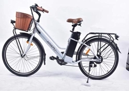 MYATU Low Frame Elektro City Bike, Frauen Pendeln E-Bike mit Korbweiß gewebt