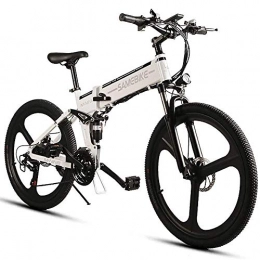 OUXI Fahrräder OUXI LO26 Elektro-Mountainbike, zusammenklappbares E-Bike für Erwachsene 26 Zoll 10, 4 Ah 350 W 48 V mit Shimano 21-Gang-Moped-Fahrrad für Männer Frauen City Commuting-Weiß