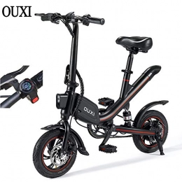OUXI Elektrofahrräder OUXI V1 Elektrofahrräder für Erwachsene, faltbares Fahrrad mit 350 W 6, 6 Ah Batterie 36v 12"Leichtgewicht für Männer City Fitness Outdoor Sporting Pendeln (Schwarz)