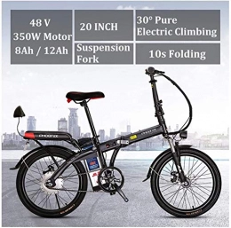 RDJM Elektrofahrräder RDJM Ebike e-Bike, Electric Mountain Bike Faltbare for Erwachsene 20" Doppelscheibenbremse E-Bikes Adjustable Seat LCD Meter - 48V 12Ah 250W Full Suspension Gebirgsfahrrad (Color : Black, Size : 8Ah)